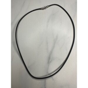 Black Rubber Cord Necklace 16 Inch 925 Sterling Silver Clasp Minimalist Unisex